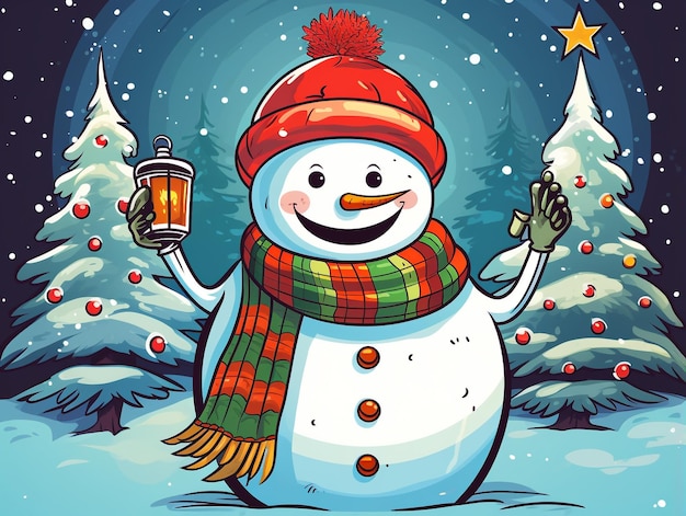 snowman in a red hat with a glass of beer