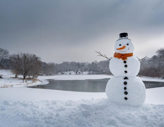 Snowman's Serenity A Panoramic Vista on an Icy Day