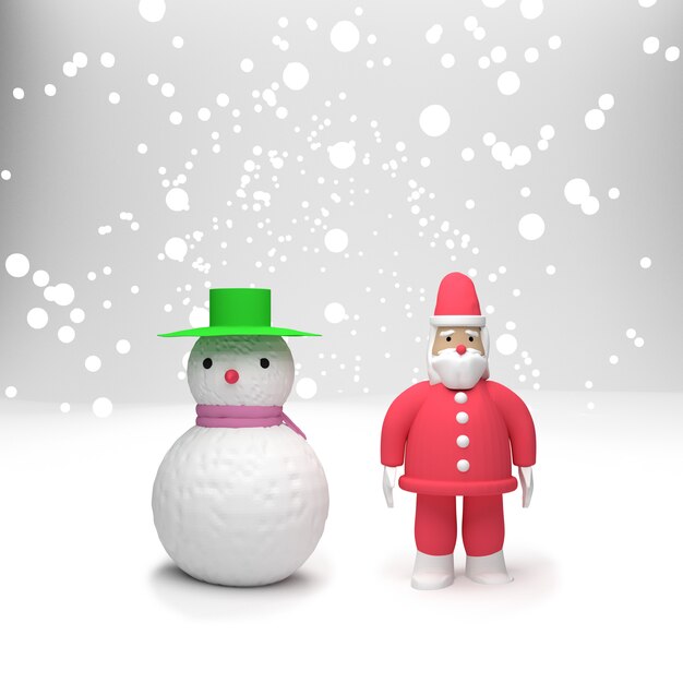 Photo snowman and santa in winter