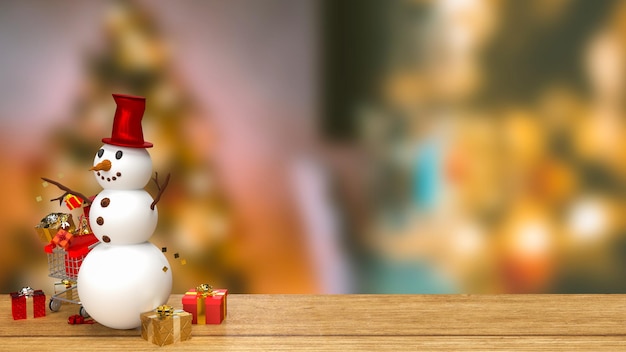 The snowman and shopping cart for holiday concept 3d rendering