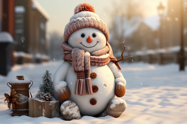 snowman sitting on natural background ai generated