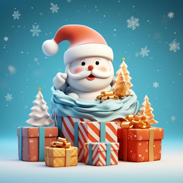 a snowman sitting on top of a pile of presents