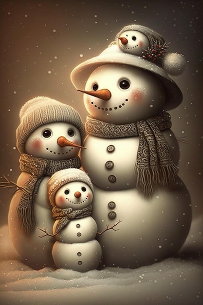 A snowman and a small snowman are standing next to each other.