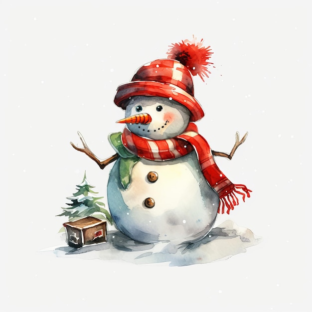 Snowman smiling watercolor style Generative AI