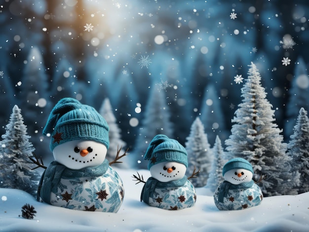 Snowman on the snow Christmas background