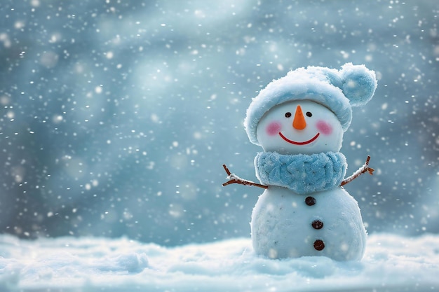 Photo snowman in the snow christmas and new year concept copy space