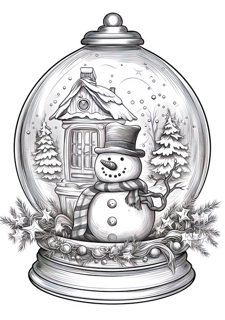 a snowman in a snow globe with a snowman in the background.