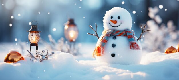 Snowman and Snowing Background