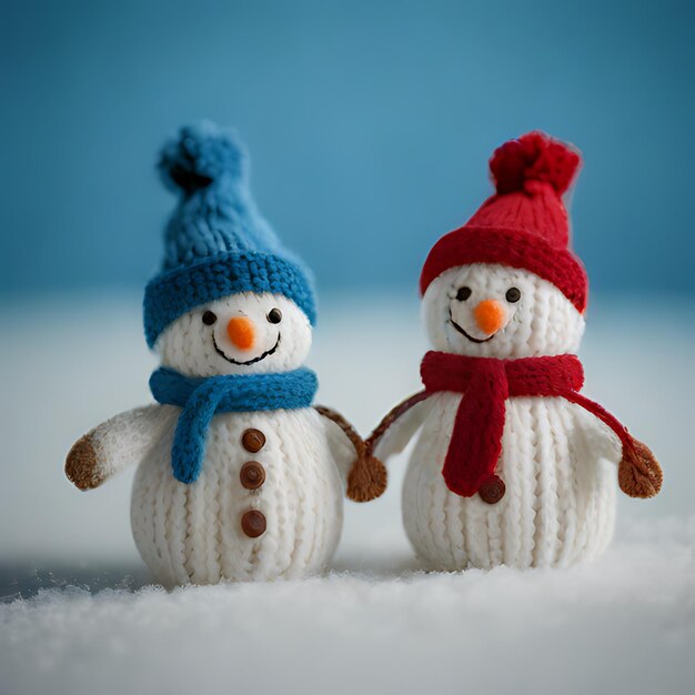 a snowman and snowman are standing in the snow