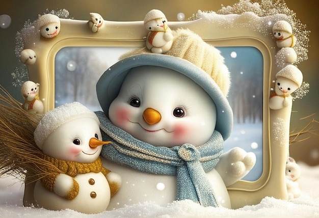 A snowman and a snowman in a frame