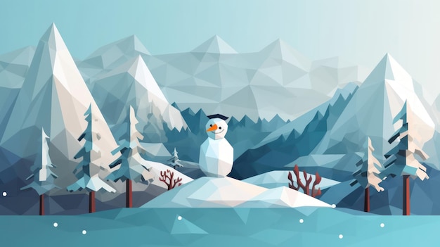 A snowman in a snowy landscape