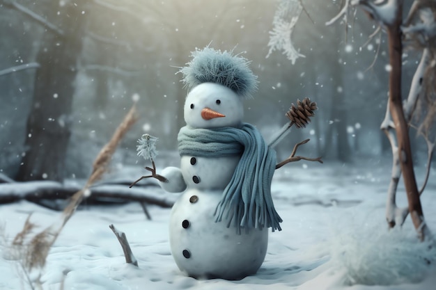 A snowman in a snowy scene