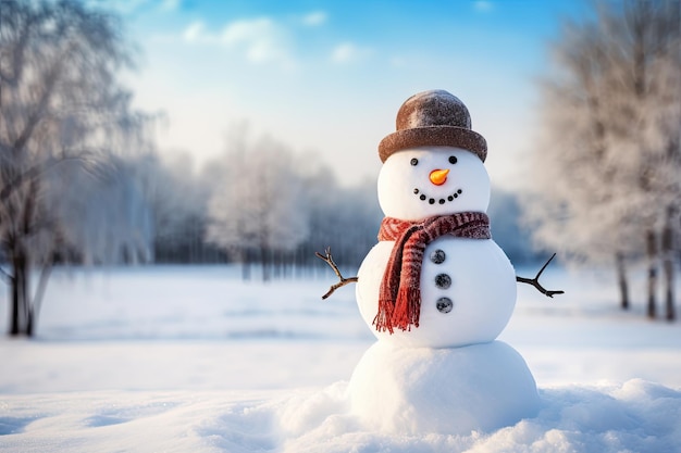Snowman in snowy scene