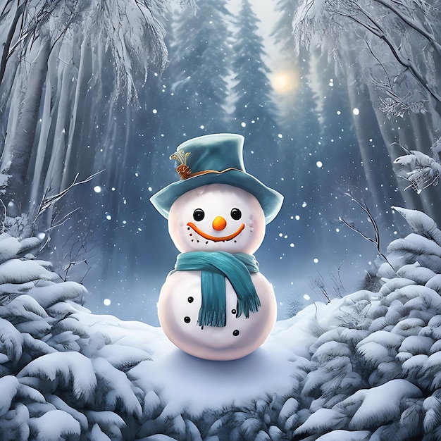 snowman standing on winter landscape and snow generative AI