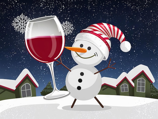 Photo snowman stick figure with wine