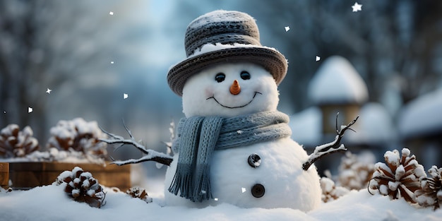 snowman that is wearing a hat and scarf Generative AI