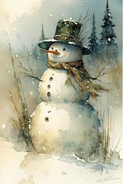 Snowman watercolor