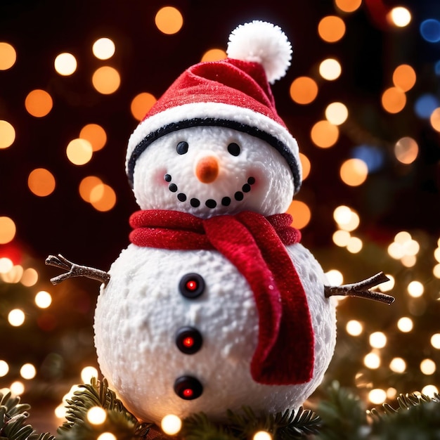 Premium AI Image | snowman wearing santa hat with christmas lights