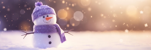 A snowman wearing a scarf and hat