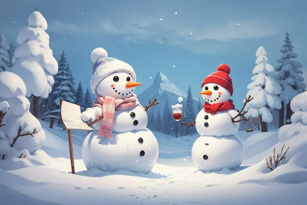 snowman in winter atmosphere decorated AI generated