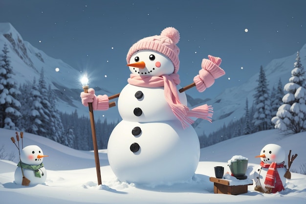 snowman in winter atmosphere decorated AI generated