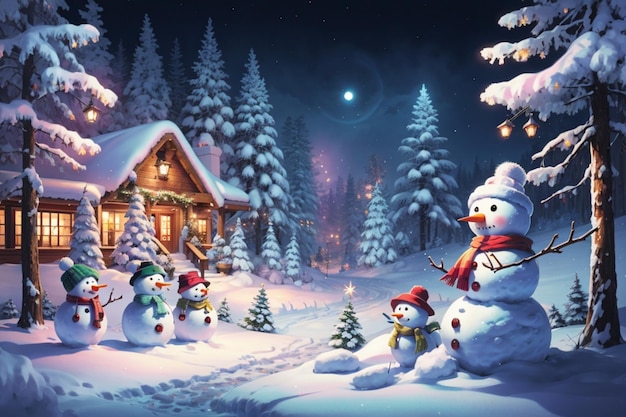 snowman in winter atmosphere decorated with new year fireworks AI generated