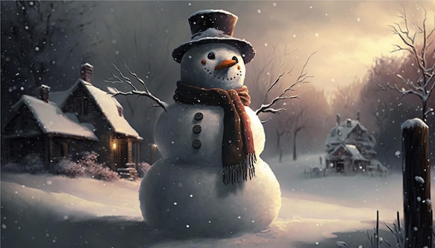 снеговик на зимнем фоне, генеративный искусственный интеллект
