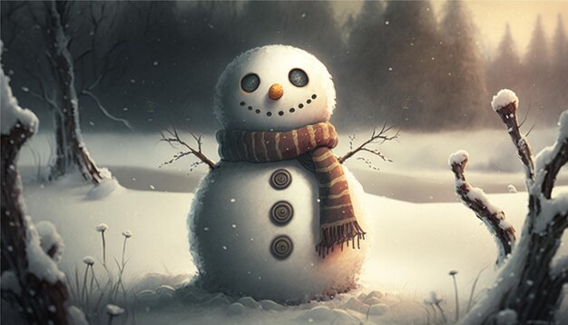 Photo snowman in winter background, generative ai