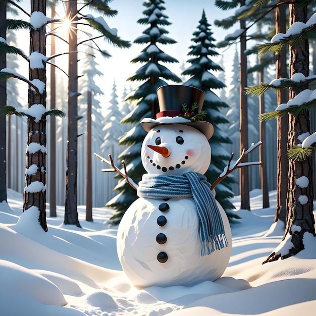Snowman in the winter forest
