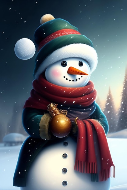 A snowman in a winter scene