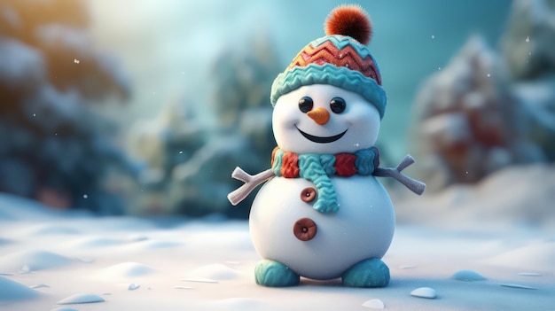 A snowman in a winter scene