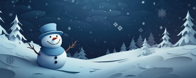 Photo snowman in winter snow landscape christmas background banner generative ai