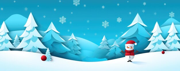 Photo snowman in winter snow landscape christmas background banner generative ai