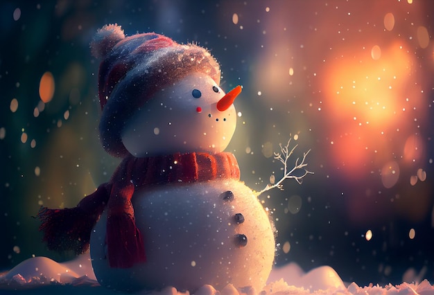 Snowman in the winter on the street Generative AI