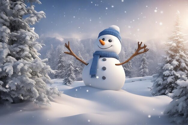 Snowman in the winter with hat