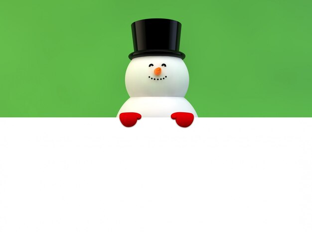 Snowman with blank banner on green background