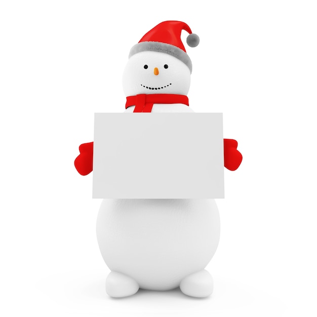 Photo snowman with blank board isolated