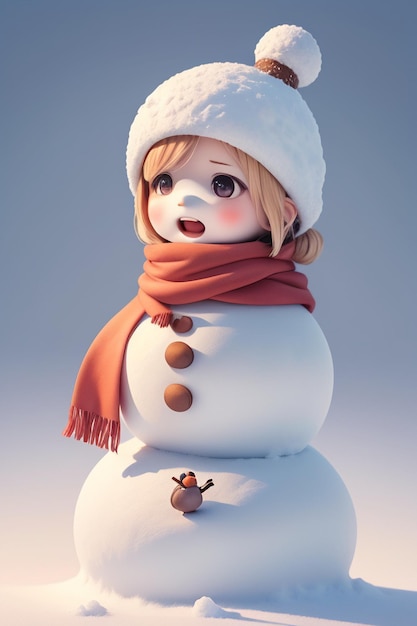 Photo a snowman with a brown hat and a brown hat