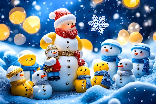 A snowman with children celebrate Christmas New Year's illustration