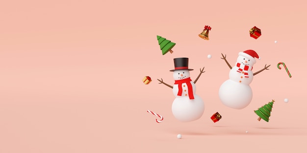 Snowman with christmas decoration 3d rendering