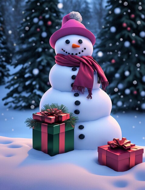 Snowman with christmas tree and Gift Christmas card