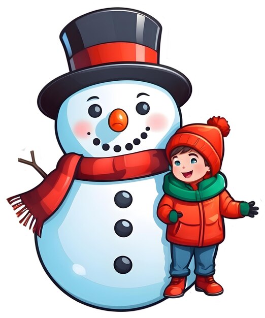 Snowman with cute boy and girl