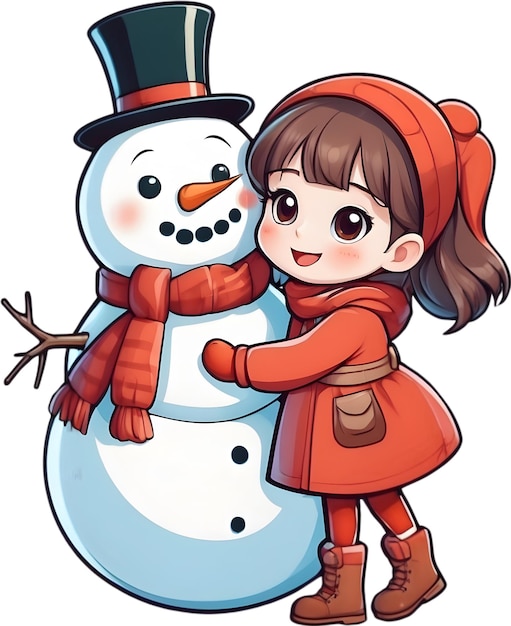 Snowman with cute boy and girl