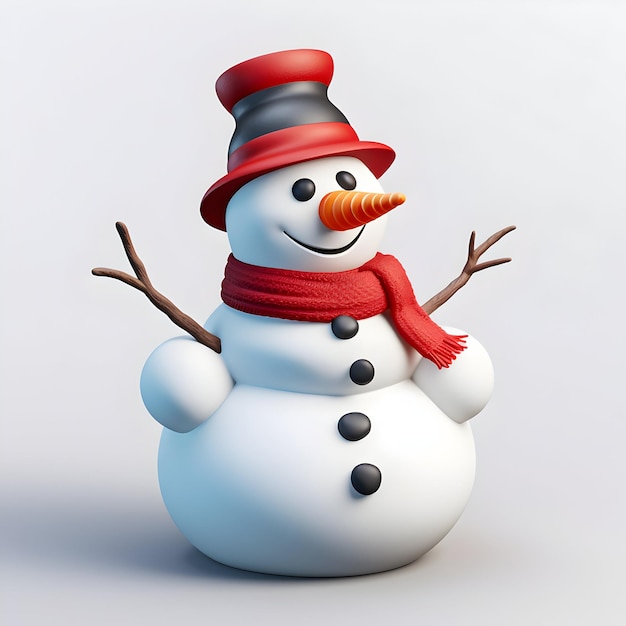 Snowman with hat and scarf isolated on white background winter concept