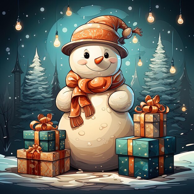 a snowman with a hat and a scarf that says  merry christmas