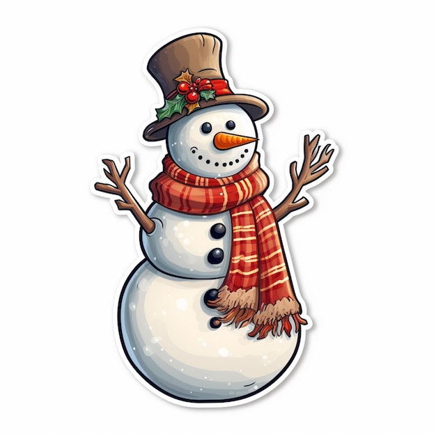 A snowman with a hat and scarf that says'snowman'on it