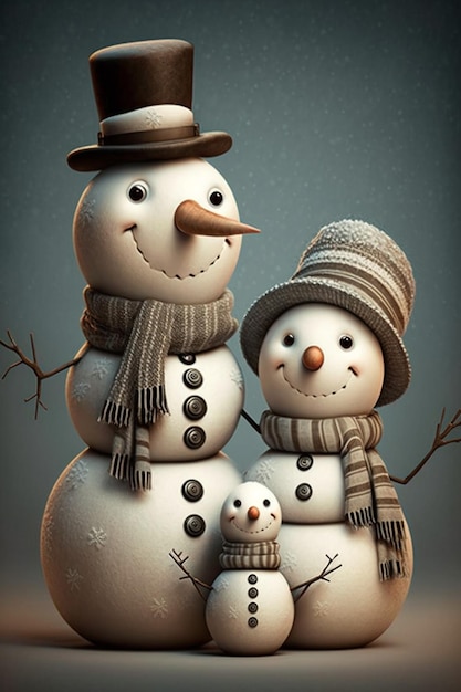 A snowman with a hat and scarf.