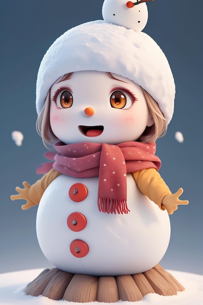 A snowman with a hat and scarf