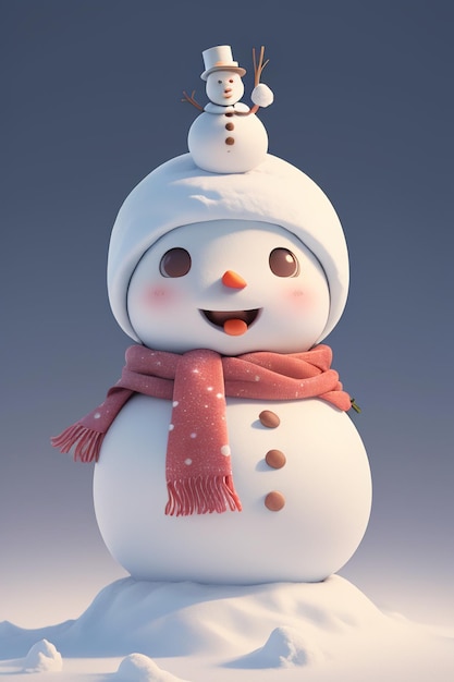 A snowman with a hat and scarf