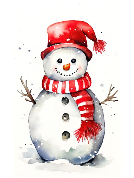 a snowman with a red hat and a red hat